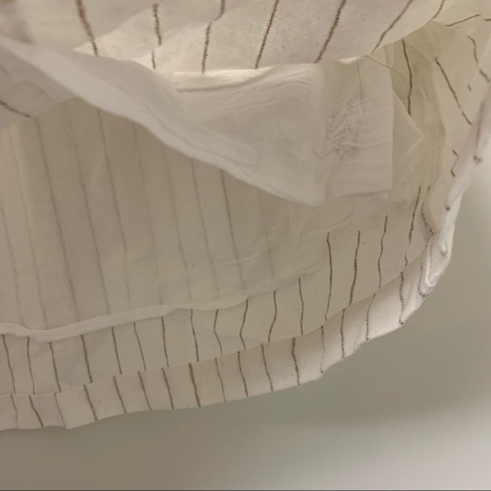 Altar’d State White Cotton Linen Stripes Skirt With Scallop Trim Button Detail - Picture 4 of 7
